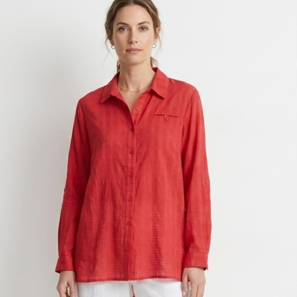 Sag Harbor Womens Red 100% Linen Button Front & Tank Set Size XL